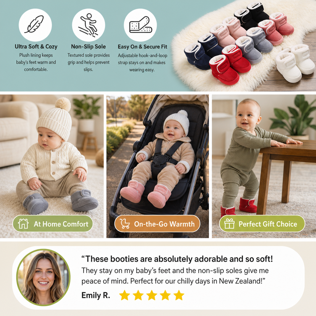 Warm & Cozy Plush Baby Booties with Soft, Non-Slip Soles