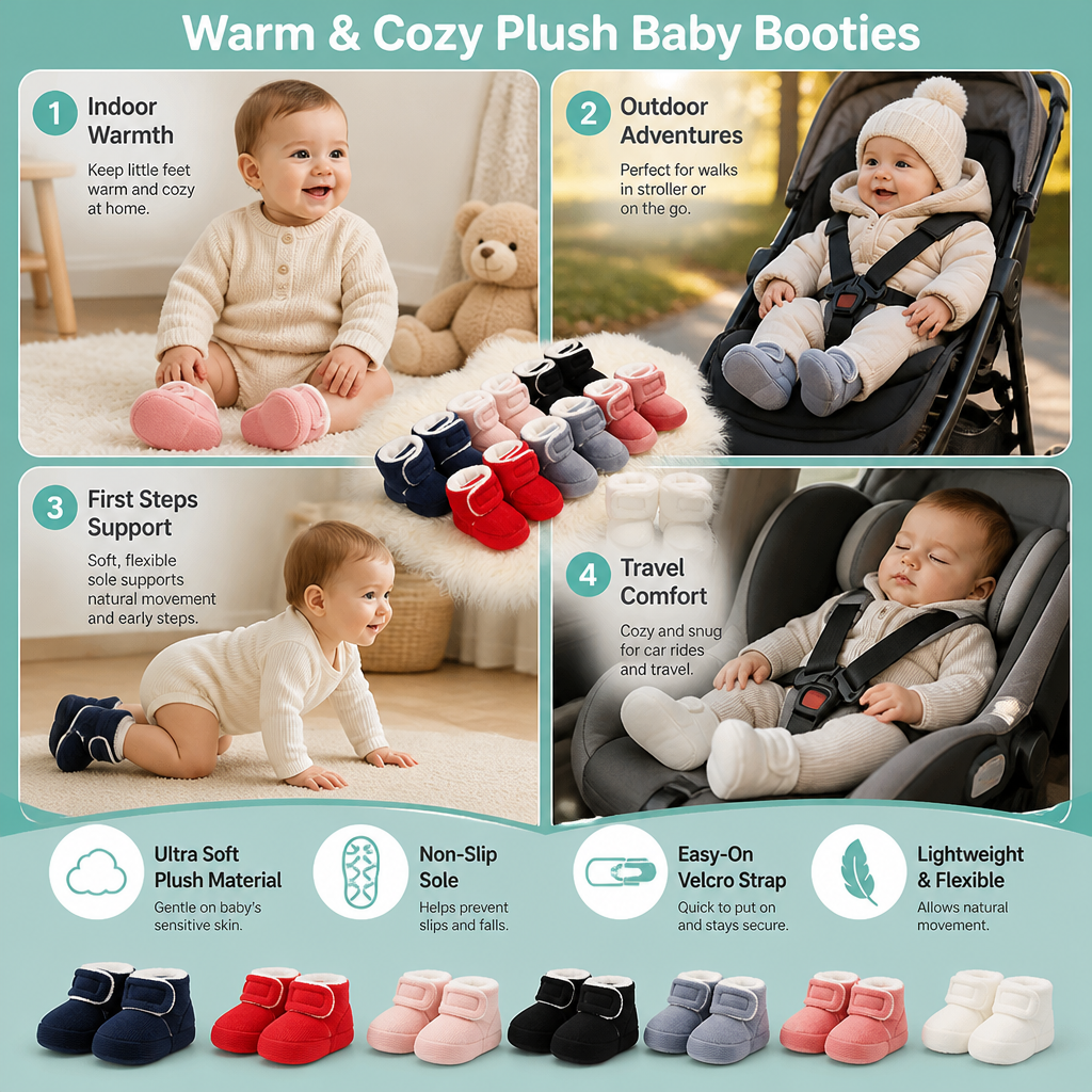 Warm & Cozy Plush Baby Booties with Soft, Non-Slip Soles