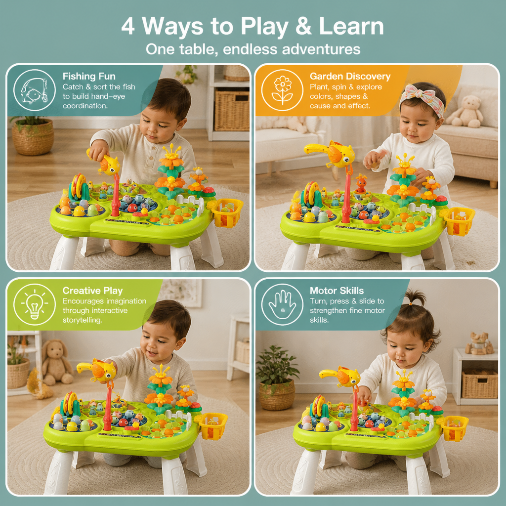 Kids Multifunctional Activity Game Table with Multiple Play Stations