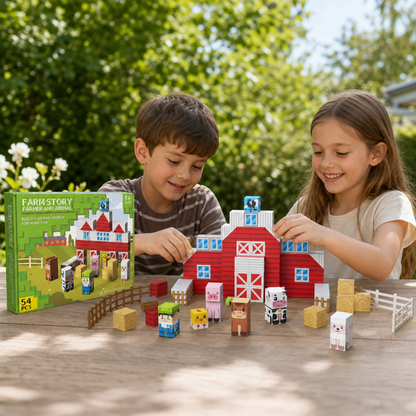 Farm Story Magnetic Building Blocks Travel Playset with Animals & Barn