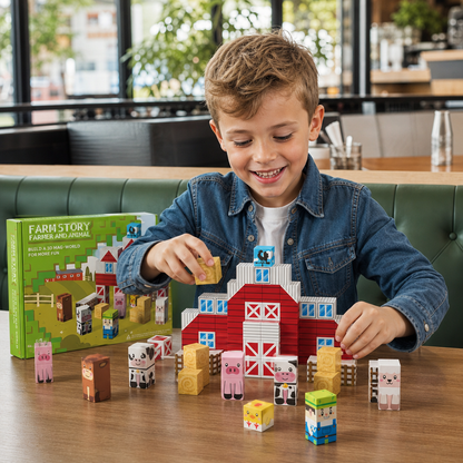 Farm Story Magnetic Building Blocks Travel Playset with Animals & Barn