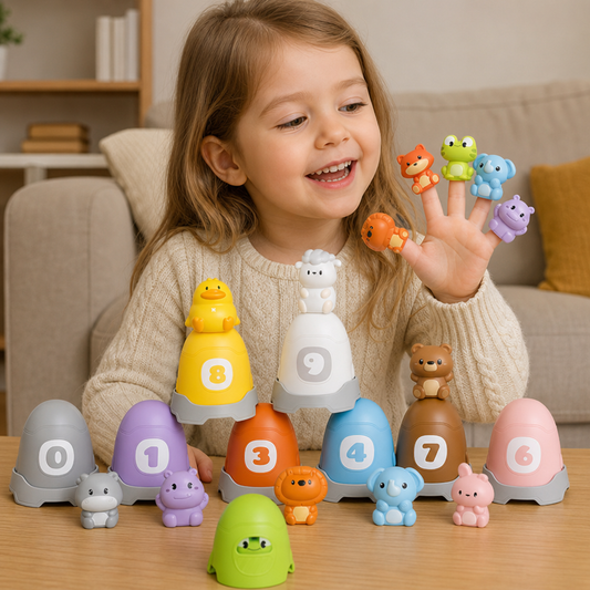 Montessori Soft Rubber Animal Barn Finger Puppet Set for Color Sorting & Number Learning