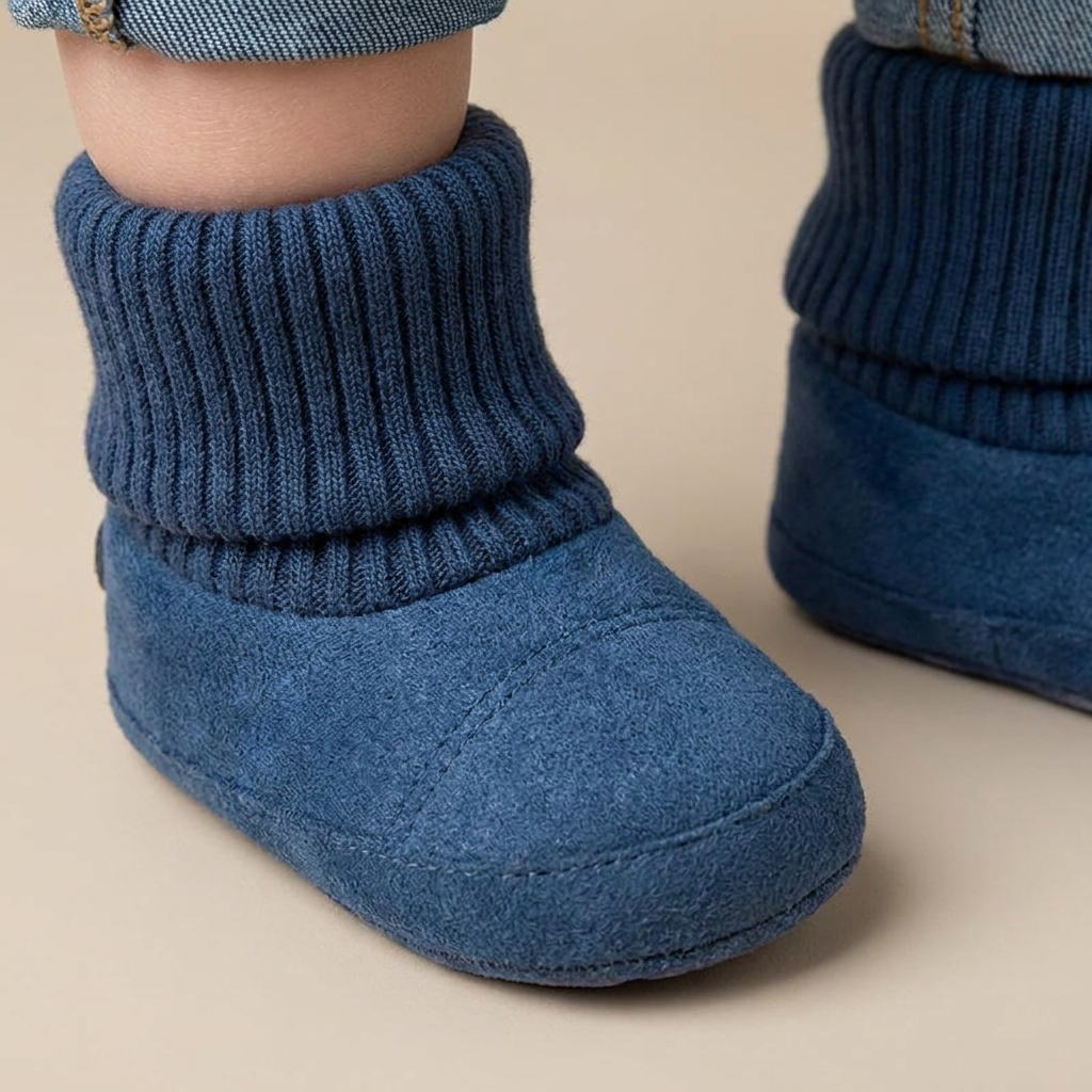 Suede Knit Cuff Slip-On Booties
