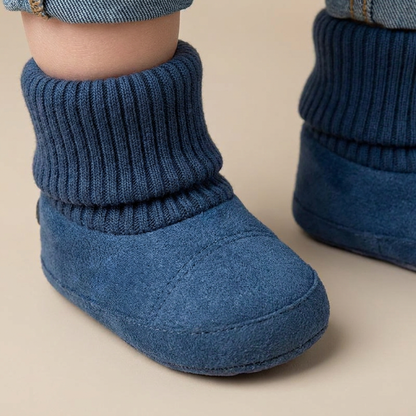 Suede Knit Cuff Slip-On Booties