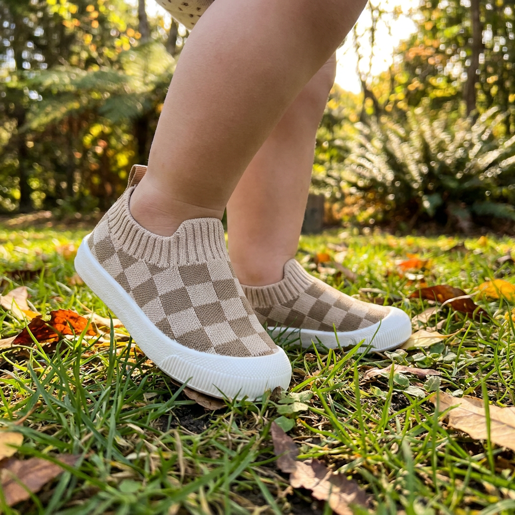 Checkered Lightweight Baby Walking Shoes with Soft, Non-Slip Soles