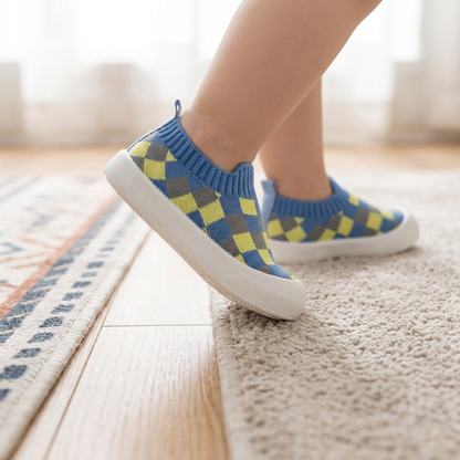 Checkered Lightweight Baby Walking Shoes with Soft, Non-Slip Soles