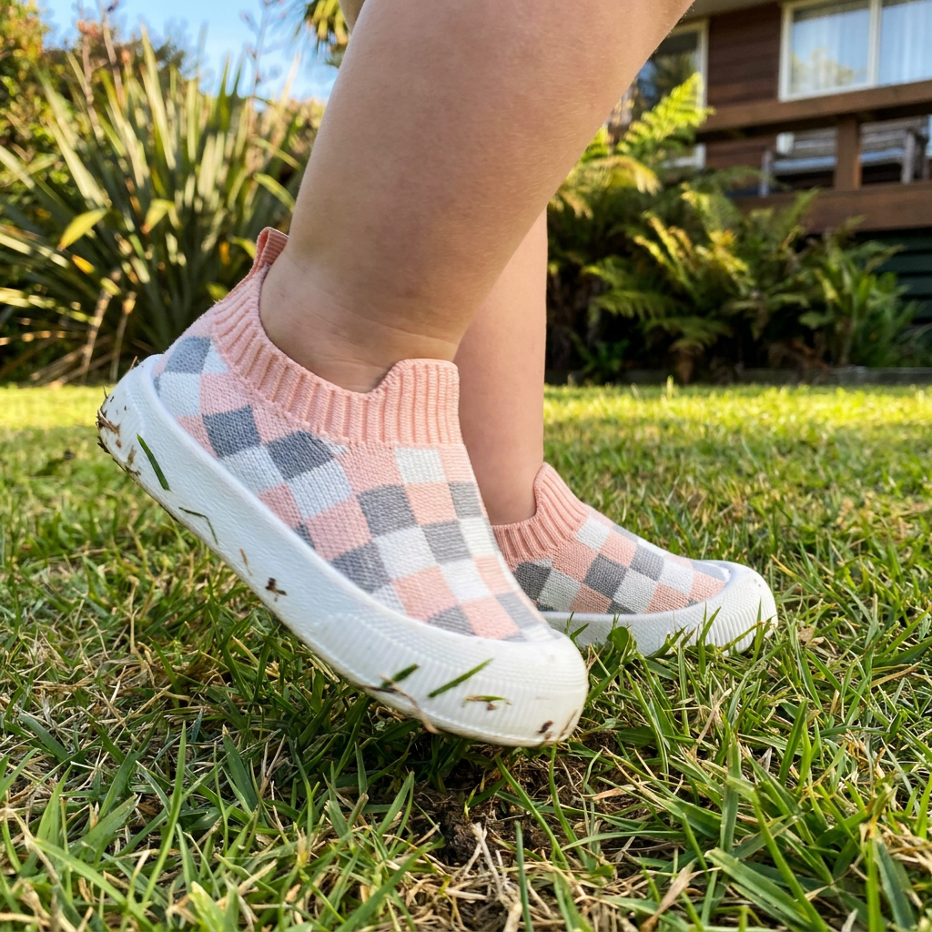 Checkered Lightweight Baby Walking Shoes with Soft, Non-Slip Soles