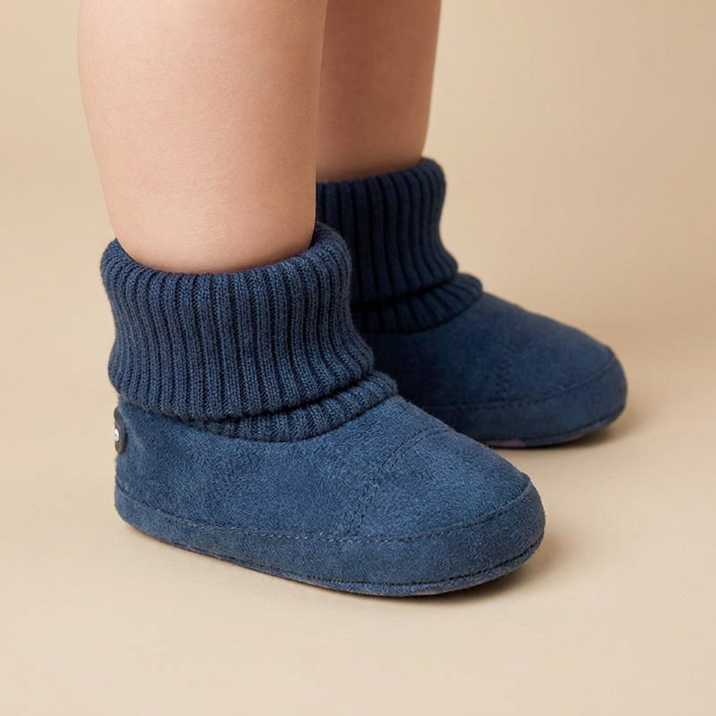 Suede Knit Cuff Slip-On Booties