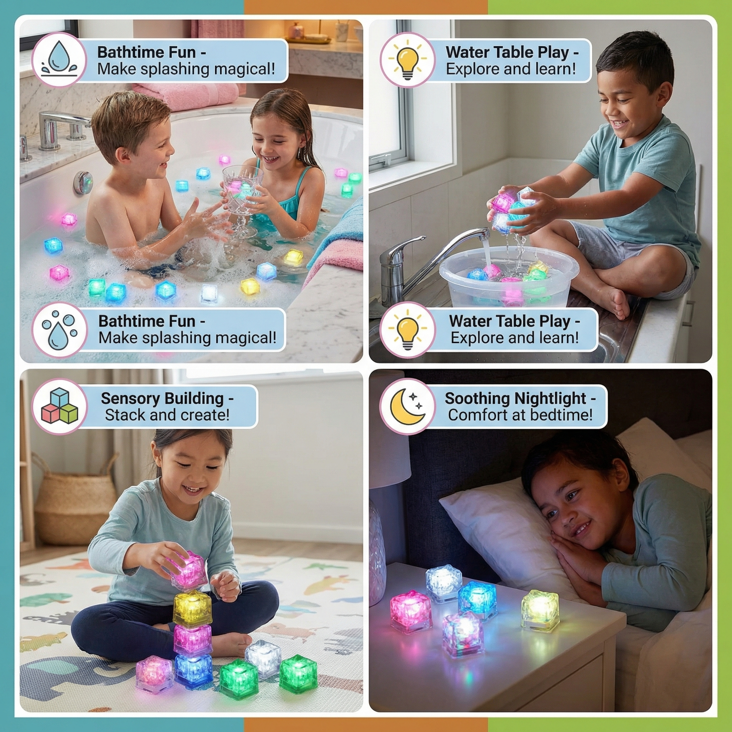 Glowing Bath Cube Toy for Kids 6-Pack
