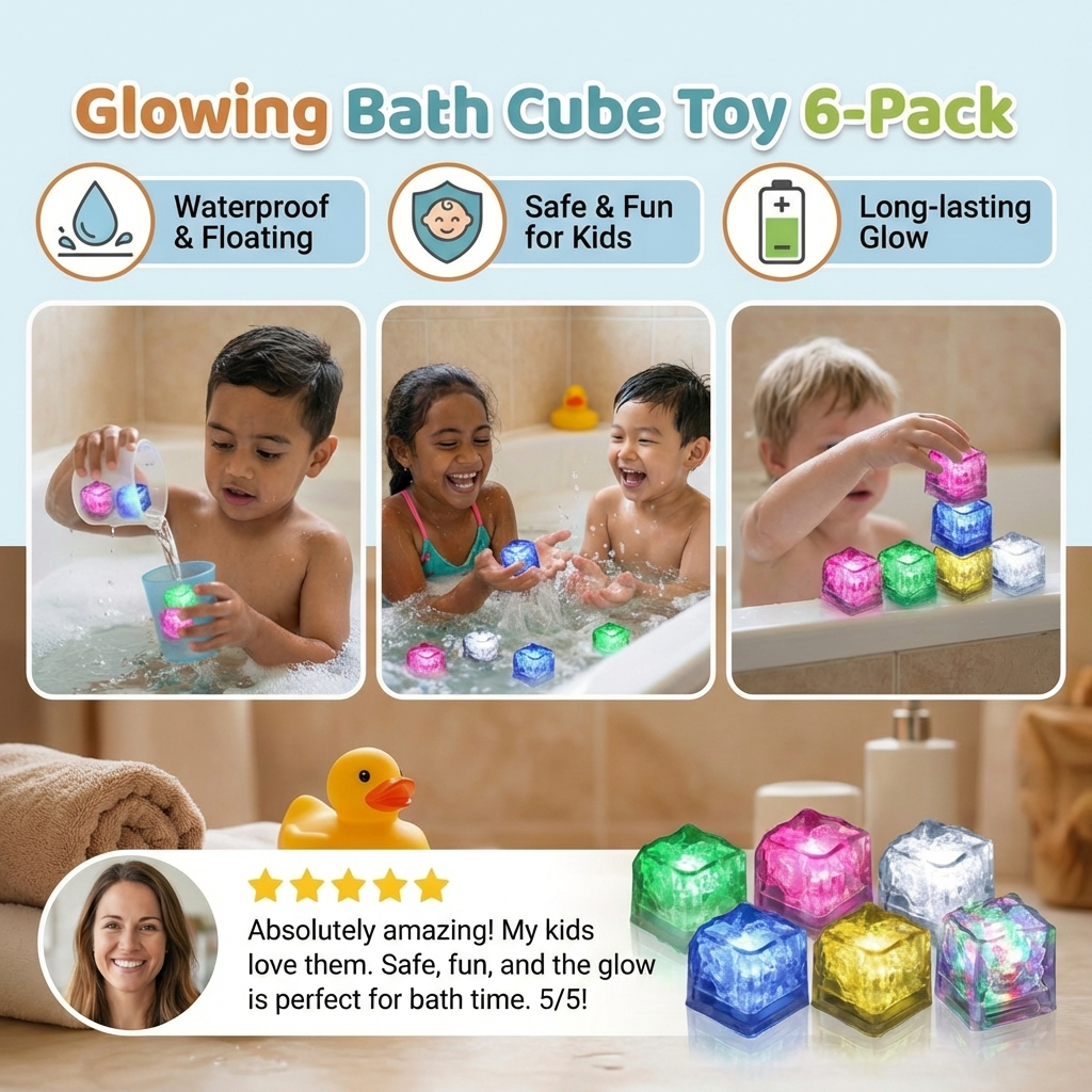 Glowing Bath Cube Toy for Kids 6-Pack