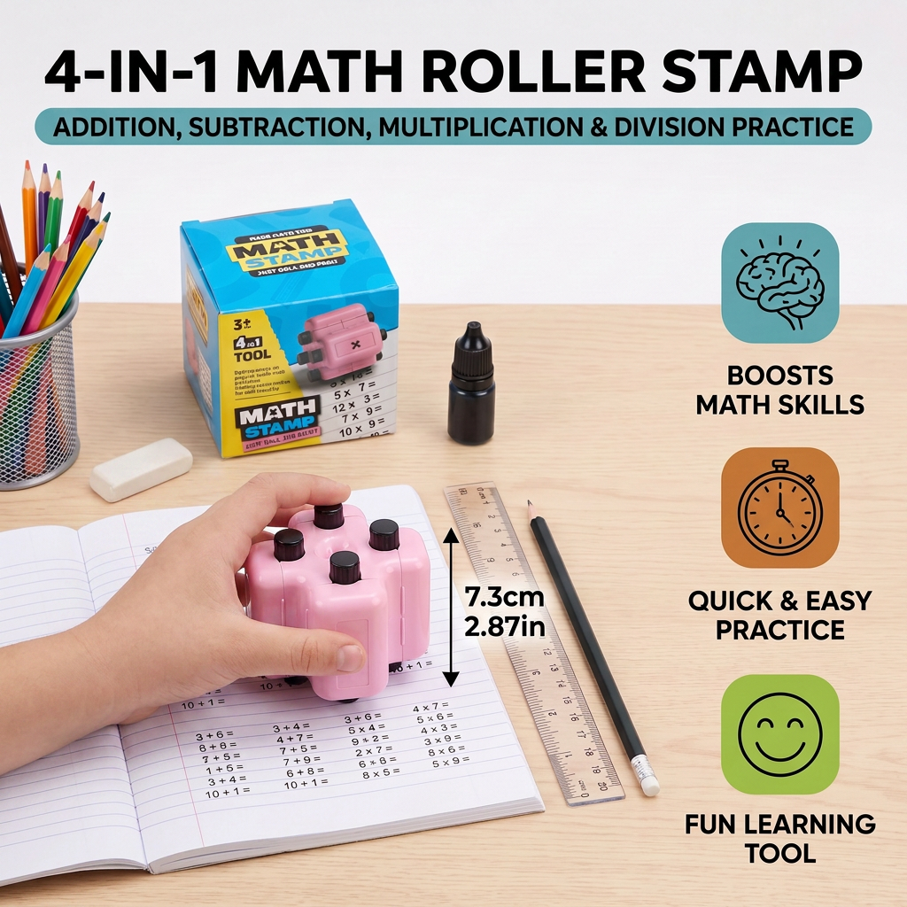 4-in-1 Math Roller Stamp – Addition, Subtraction, Multiplication & Division Practice
