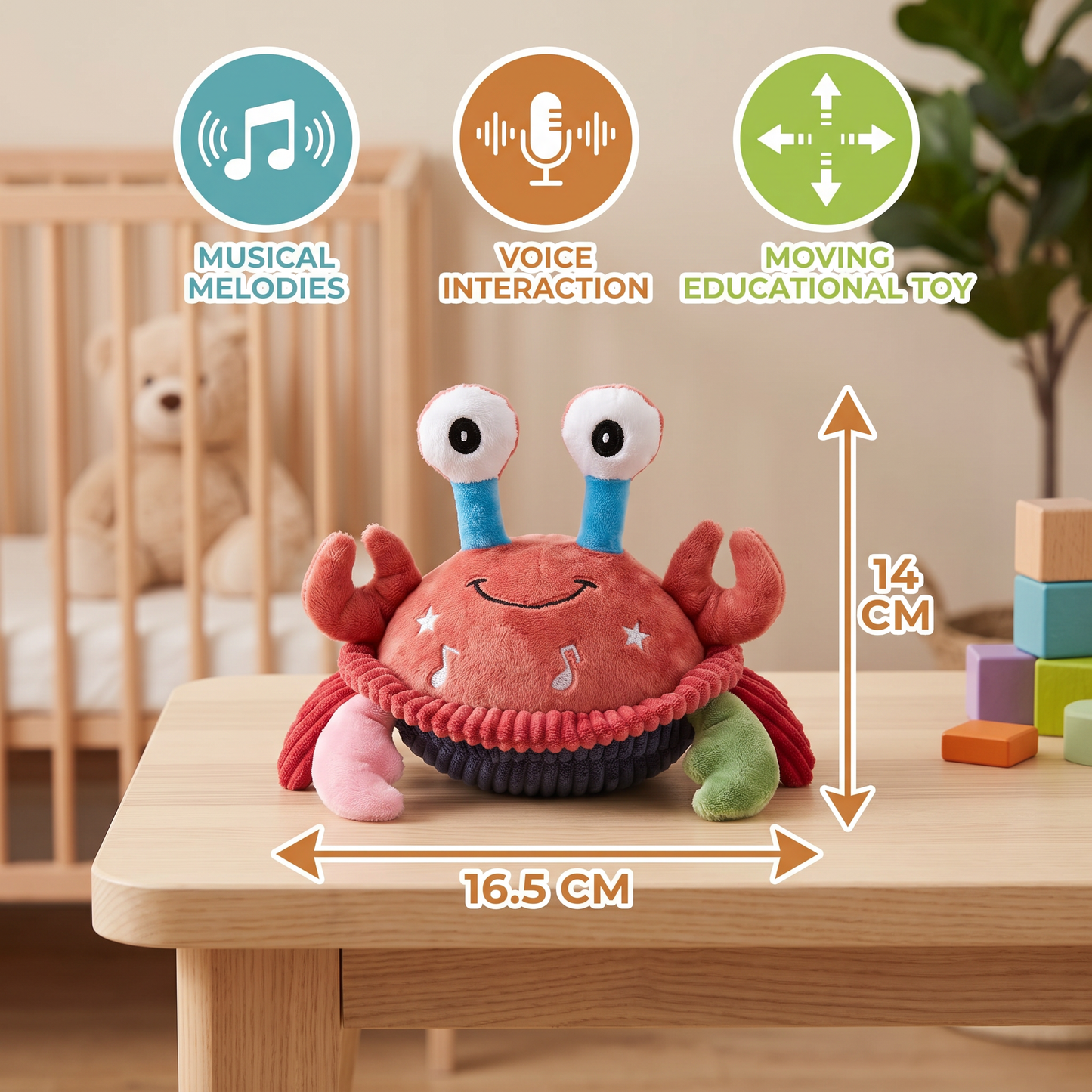 Interactive Musical Crab with Voice Function – Moving Educational Toy for Babies