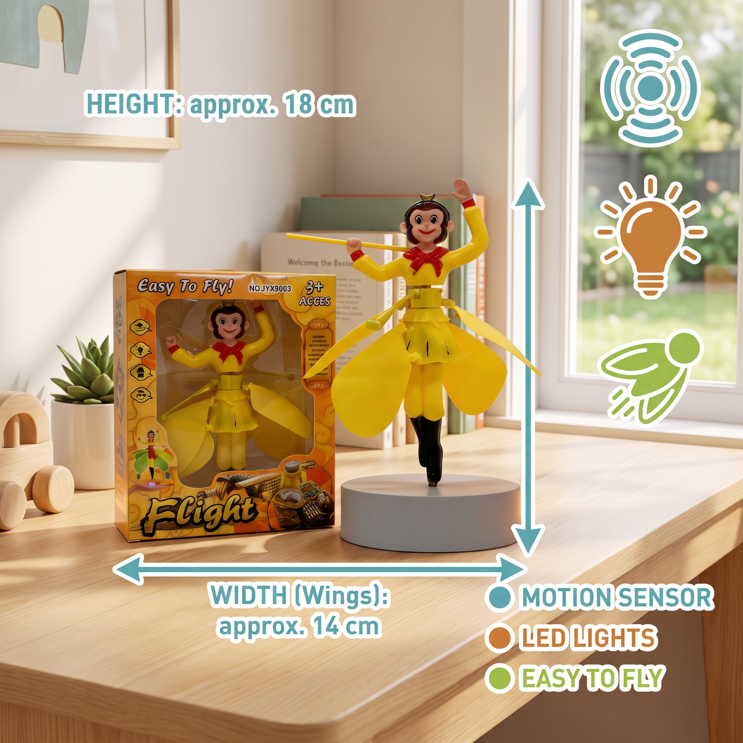 Interactive Flying Monkey Toy with Motion Sensor & LED Lights