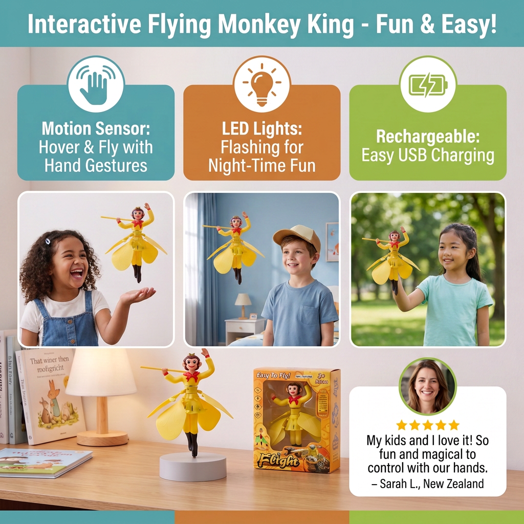 Interactive Flying Monkey Toy with Motion Sensor & LED Lights