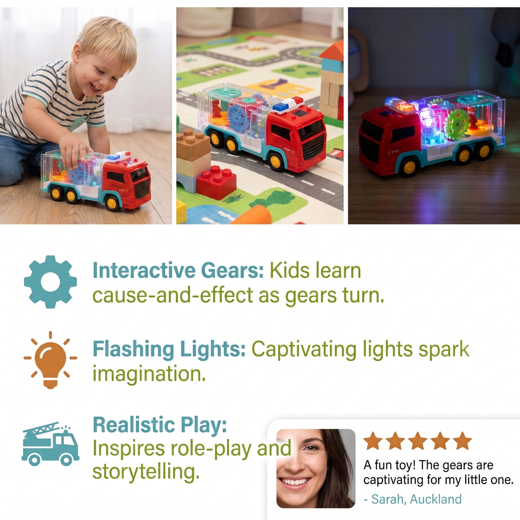 Interactive Gear Fire Truck Toy with Lights