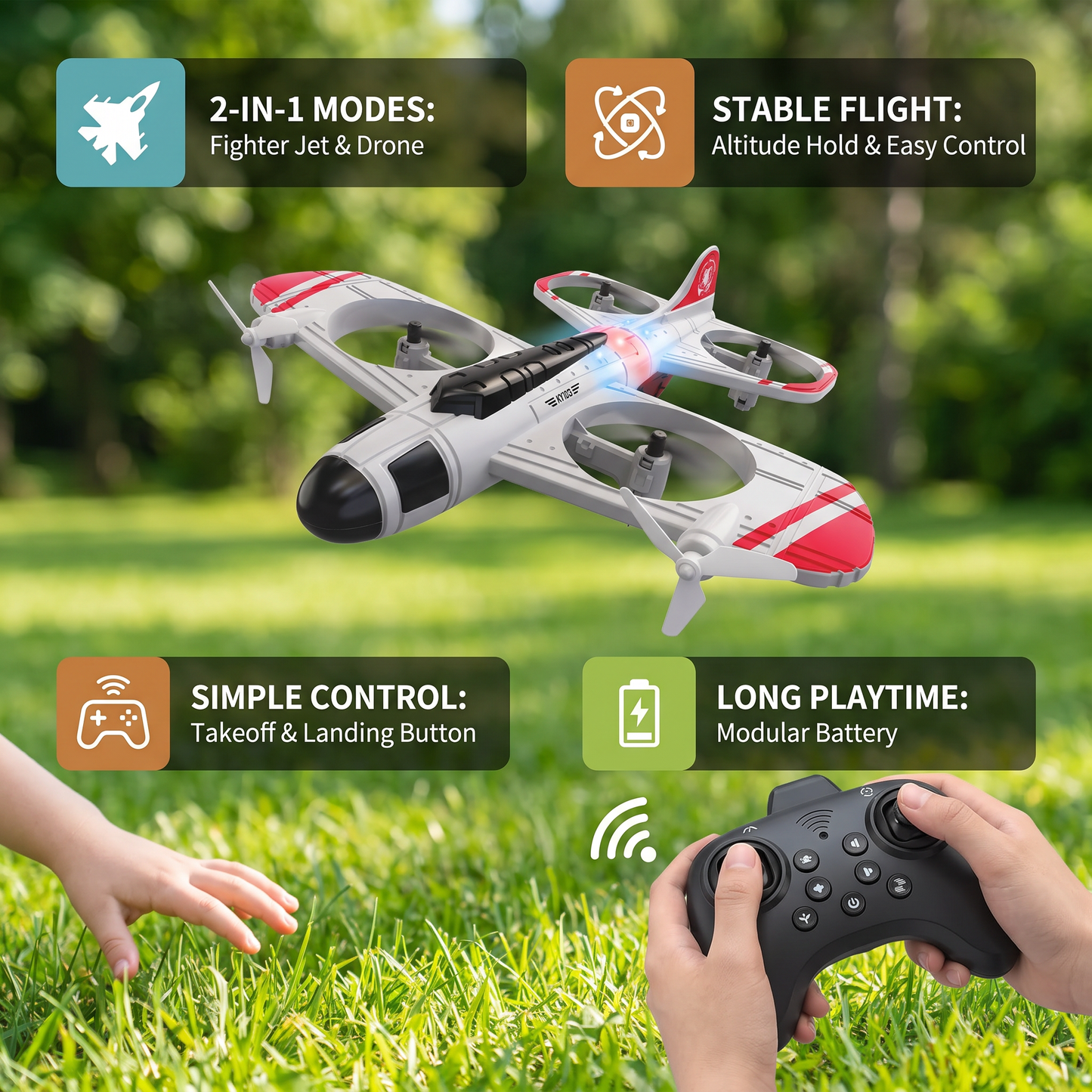 2-in-1 Remote Control Fighter Jet & Drone Toy