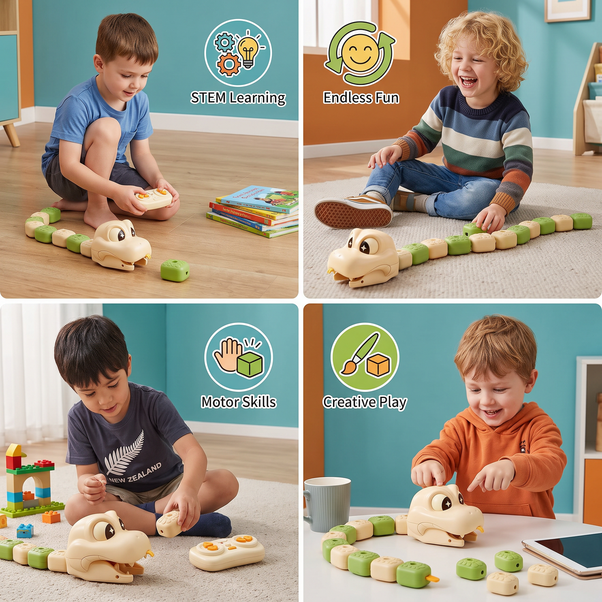 Interactive Growing RC Snake STEM Toy – Eats Blocks & Grows Longer