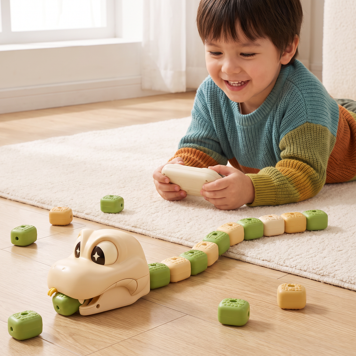 Interactive Growing RC Snake STEM Toy – Eats Blocks & Grows Longer