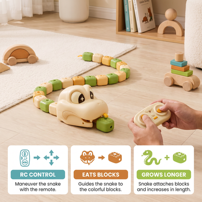 Interactive Growing RC Snake STEM Toy – Eats Blocks & Grows Longer