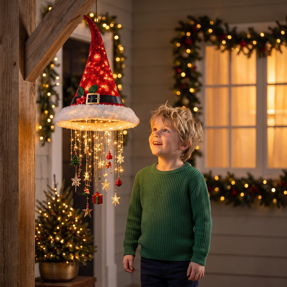 Christmas Santa Hat Lights with LED String Decorations