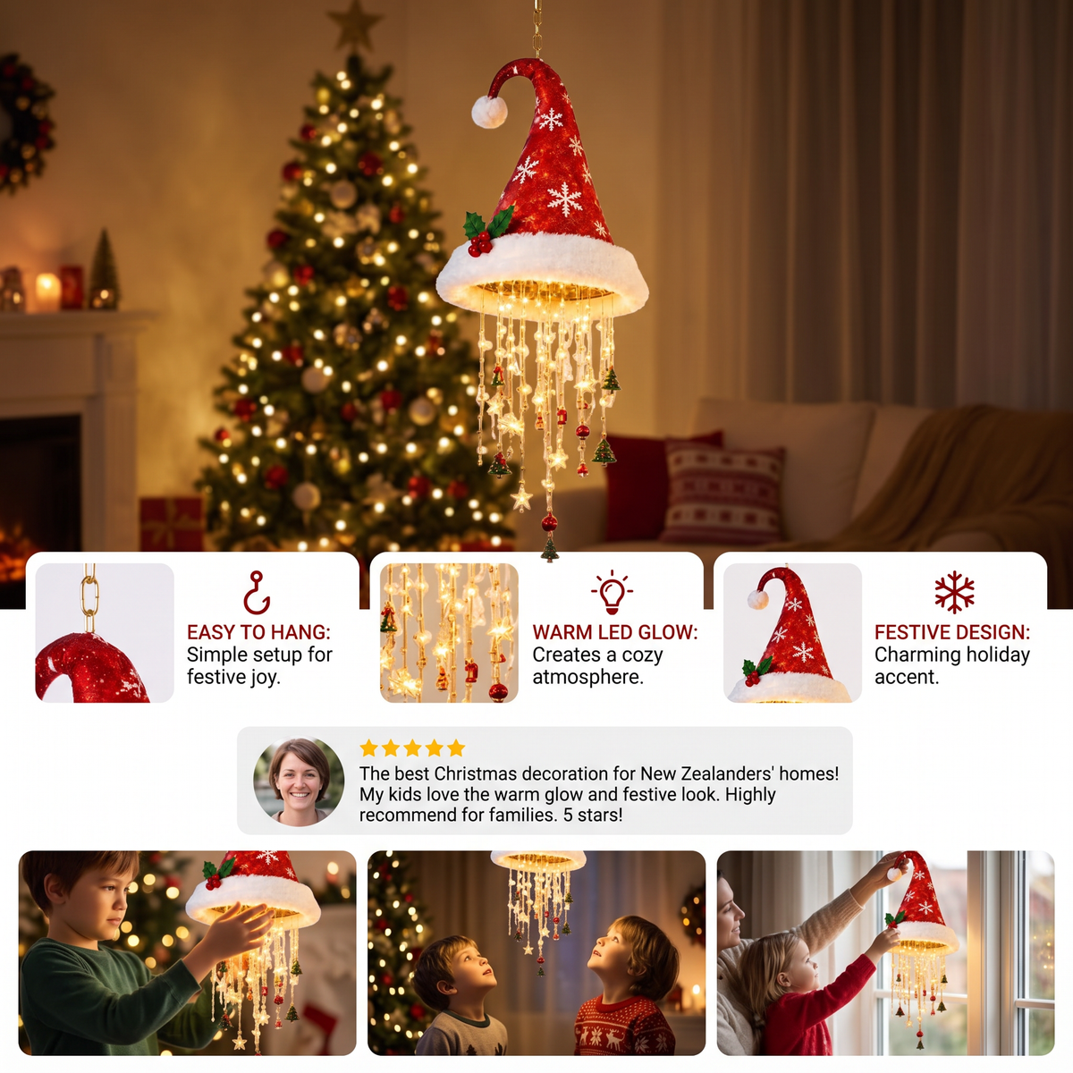 Christmas Santa Hat Lights with LED String Decorations