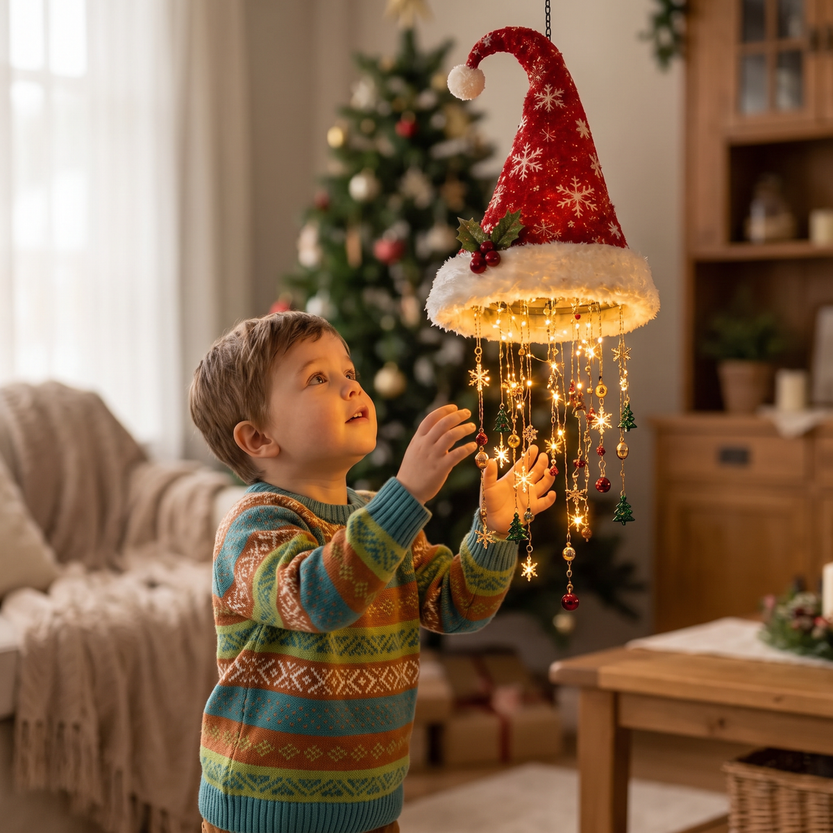 Christmas Santa Hat Lights with LED String Decorations