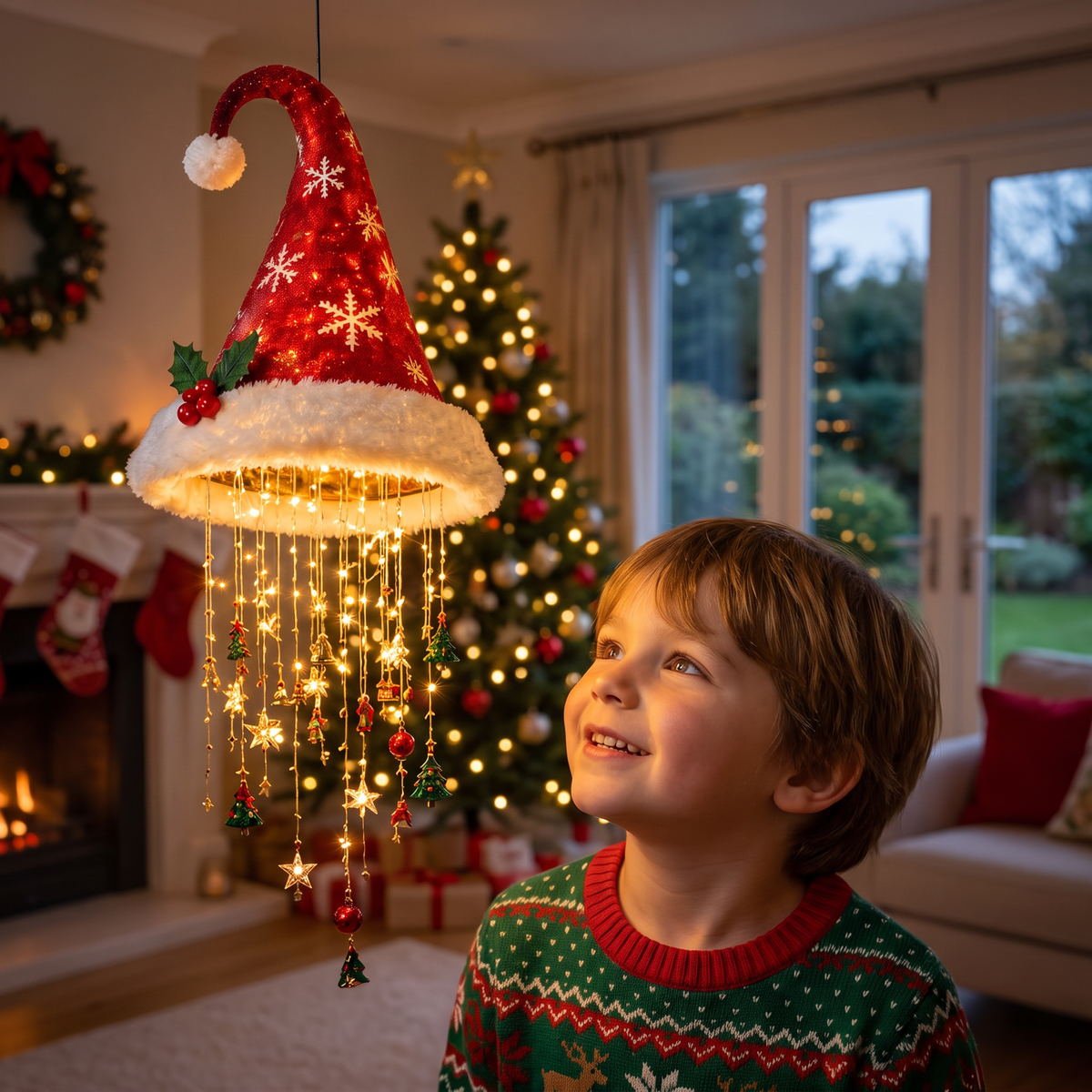 Christmas Santa Hat Lights with LED String Decorations