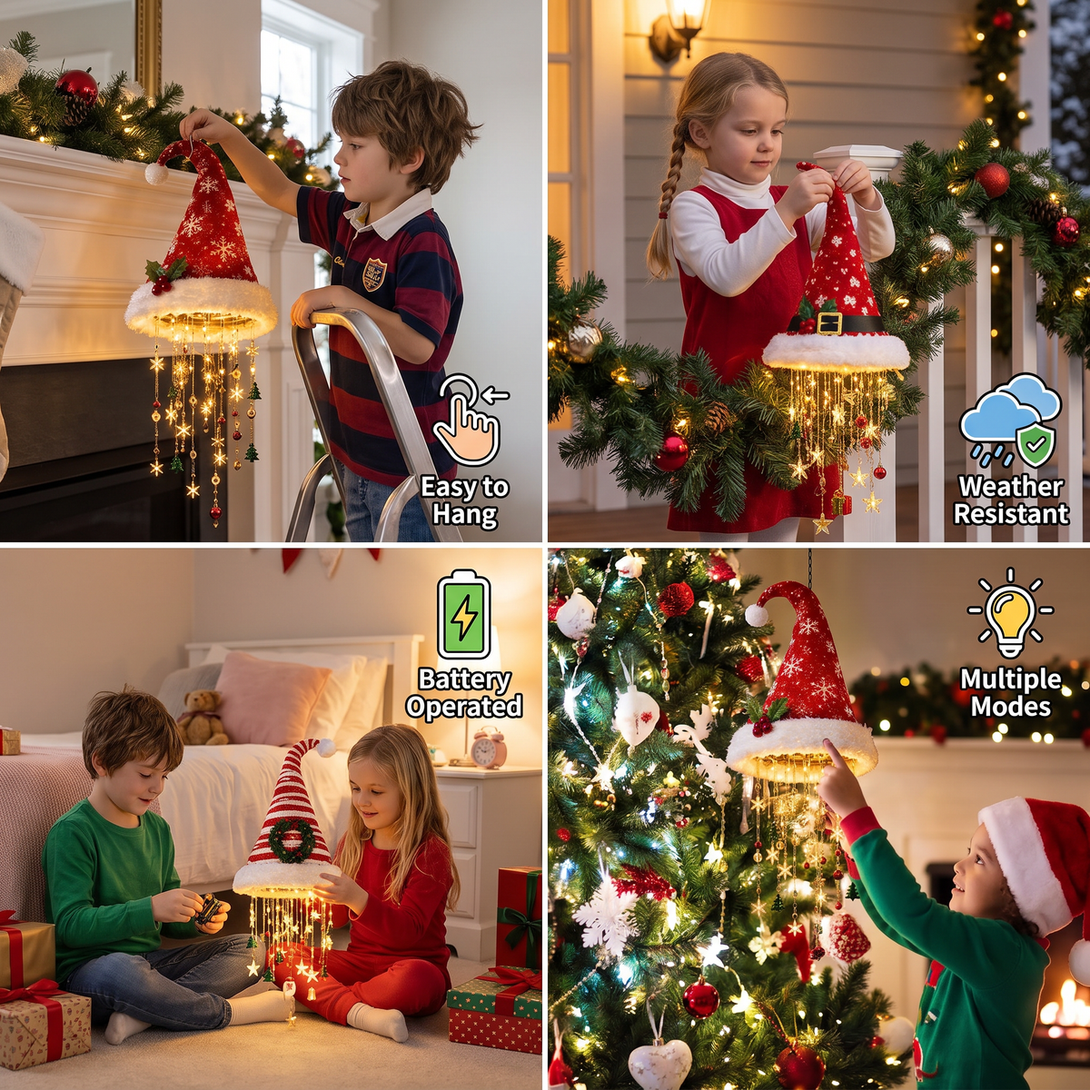 Christmas Santa Hat Lights with LED String Decorations