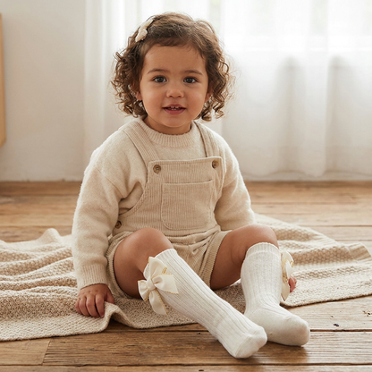 Baby Girls’ Christmas Knee-High Socks with Velvet Bows