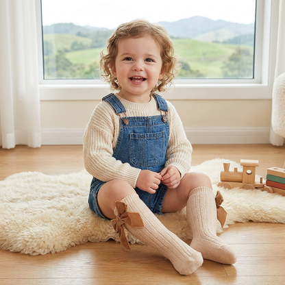 Baby Girls’ Christmas Knee-High Socks with Velvet Bows
