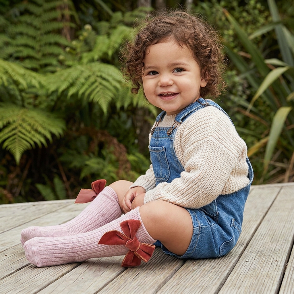 Baby Girls’ Christmas Knee-High Socks with Velvet Bows