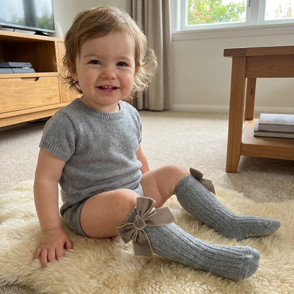 Baby Girls’ Christmas Knee-High Socks with Velvet Bows
