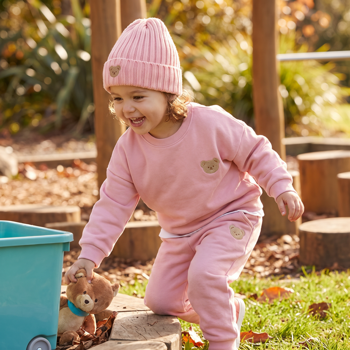 Baby Outfit with Embroidered Bear Sweatshirt & Matching Sweatpants