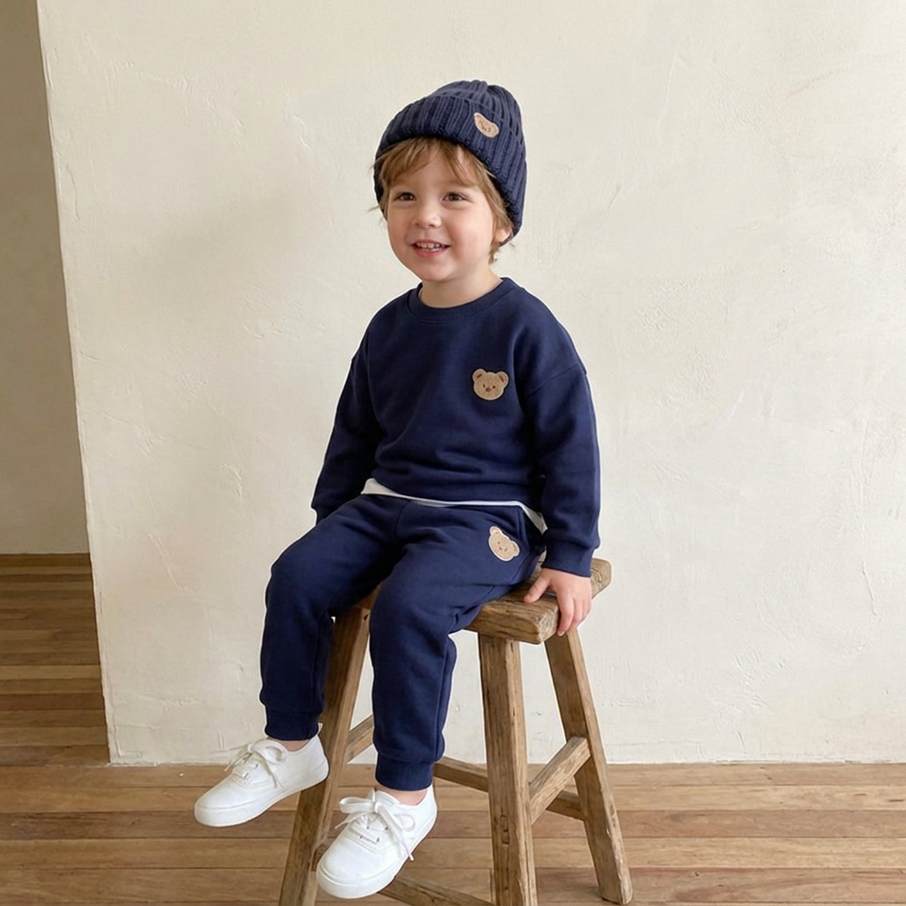 Baby Outfit with Embroidered Bear Sweatshirt & Matching Sweatpants