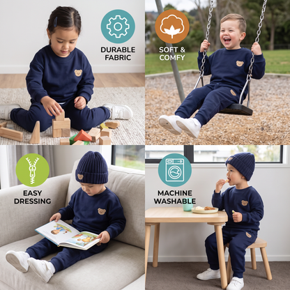 Baby Outfit with Embroidered Bear Sweatshirt & Matching Sweatpants