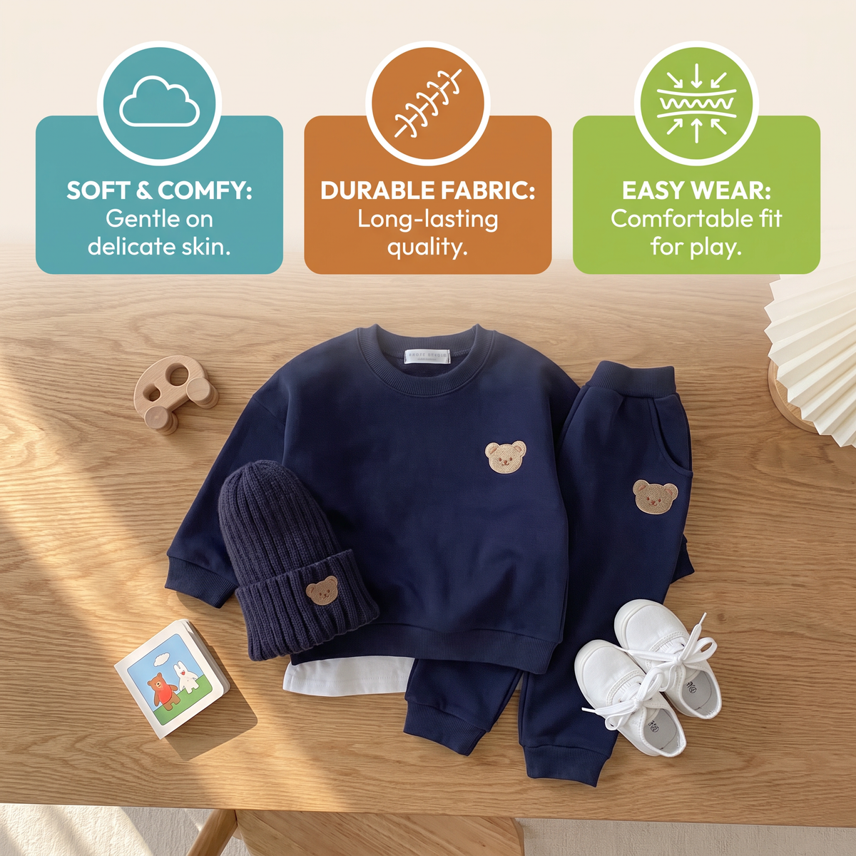 Baby Outfit with Embroidered Bear Sweatshirt & Matching Sweatpants
