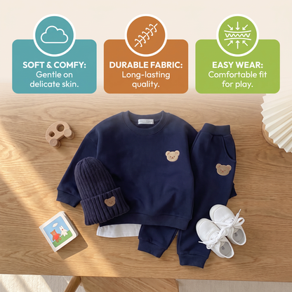 Baby Outfit with Embroidered Bear Sweatshirt & Matching Sweatpants