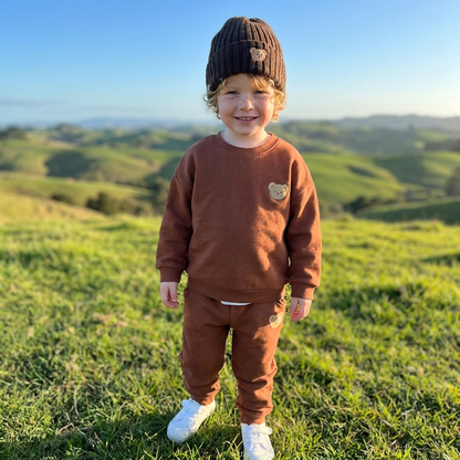 Baby Outfit with Embroidered Bear Sweatshirt & Matching Sweatpants