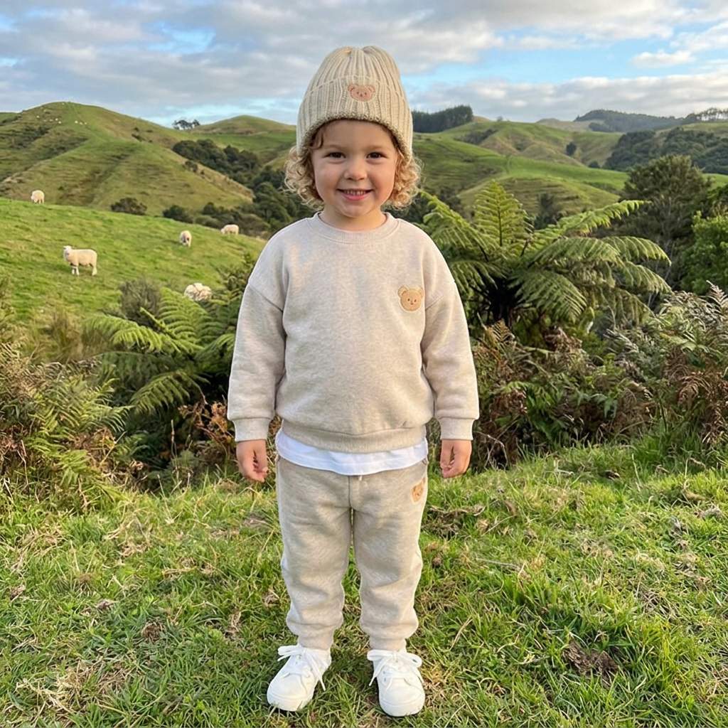 Baby Outfit with Embroidered Bear Sweatshirt & Matching Sweatpants