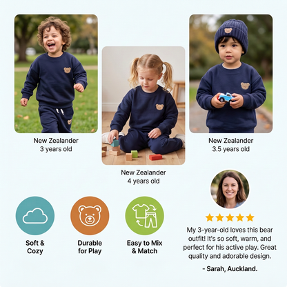 Baby Outfit with Embroidered Bear Sweatshirt & Matching Sweatpants