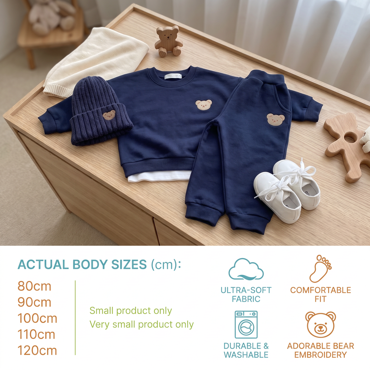 Baby Outfit with Embroidered Bear Sweatshirt & Matching Sweatpants