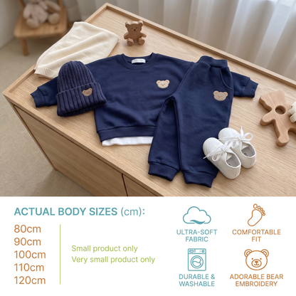 Baby Outfit with Embroidered Bear Sweatshirt & Matching Sweatpants