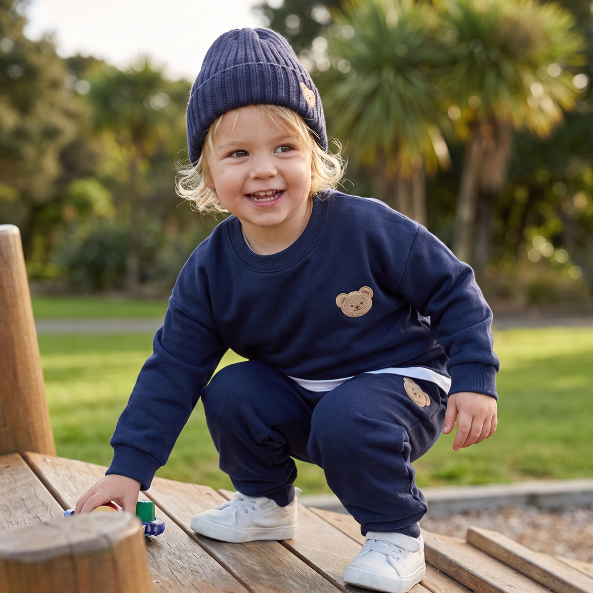 Baby Outfit with Embroidered Bear Sweatshirt & Matching Sweatpants