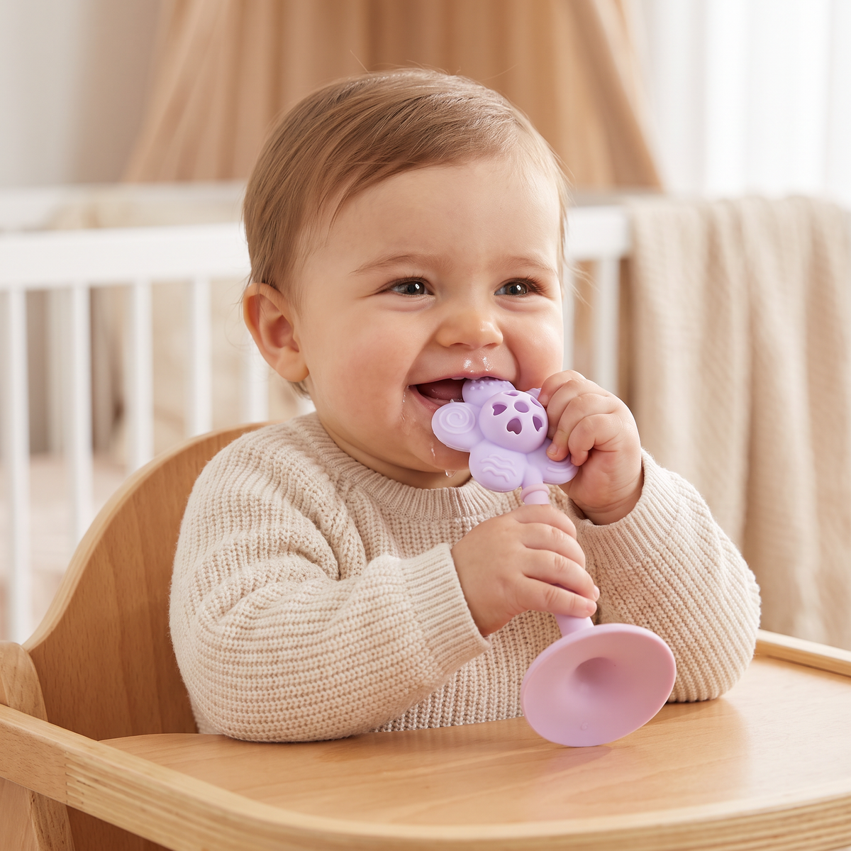 2-in-1 Sunflower Baby Teether & Rattle with Suction Base