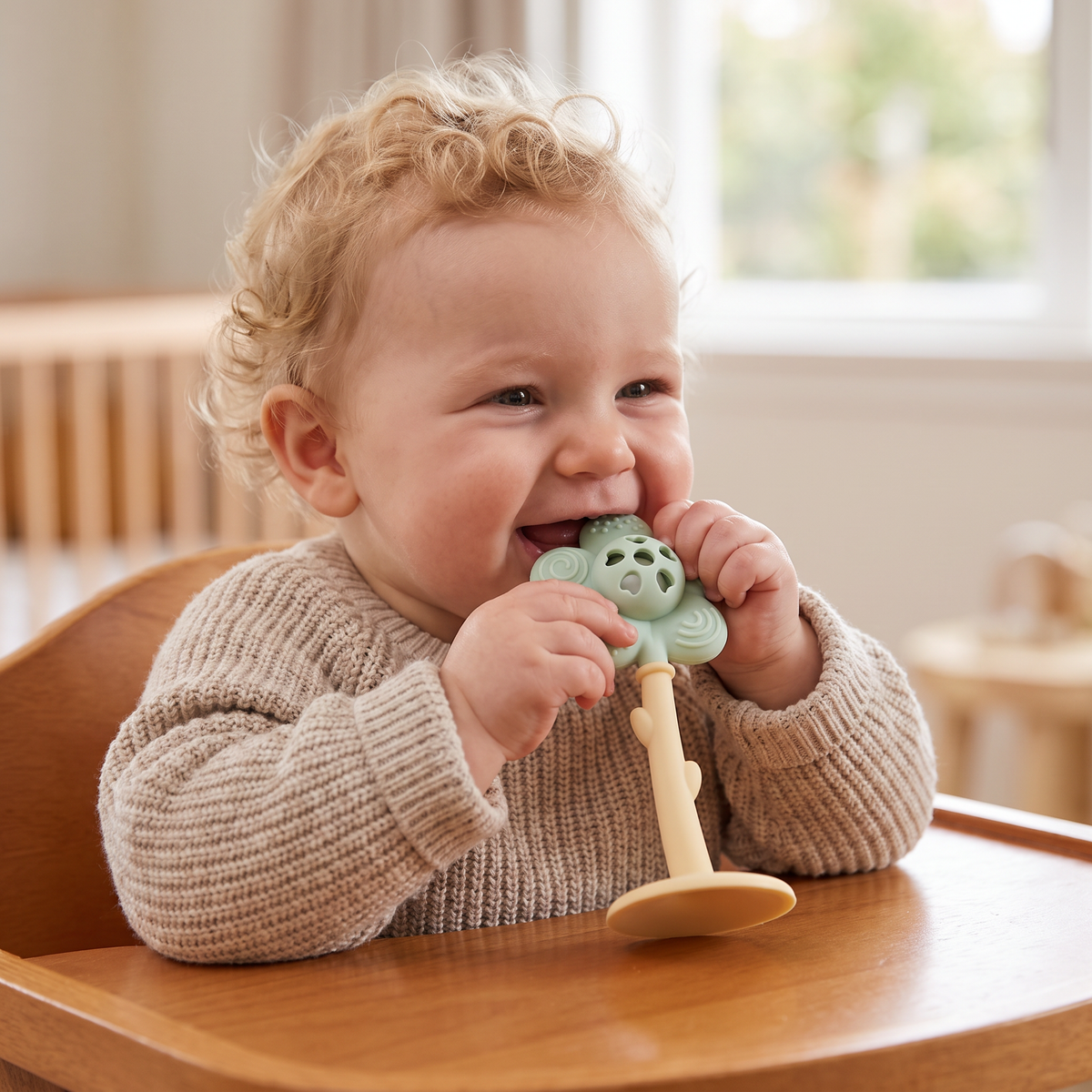 2-in-1 Sunflower Baby Teether & Rattle with Suction Base
