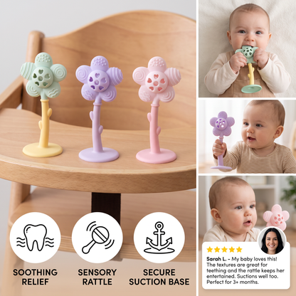 2-in-1 Sunflower Baby Teether & Rattle with Suction Base