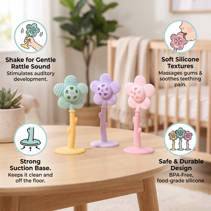 2-in-1 Sunflower Baby Teether & Rattle with Suction Base