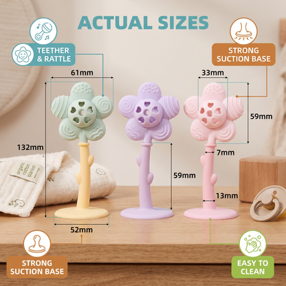 2-in-1 Sunflower Baby Teether & Rattle with Suction Base