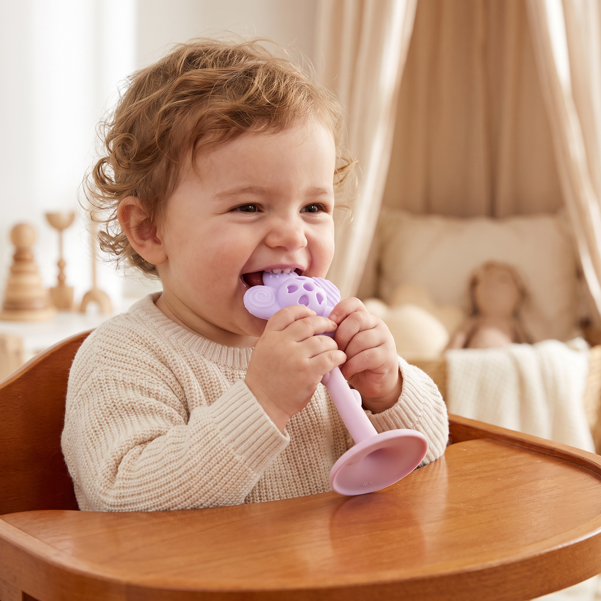 2-in-1 Sunflower Baby Teether & Rattle with Suction Base