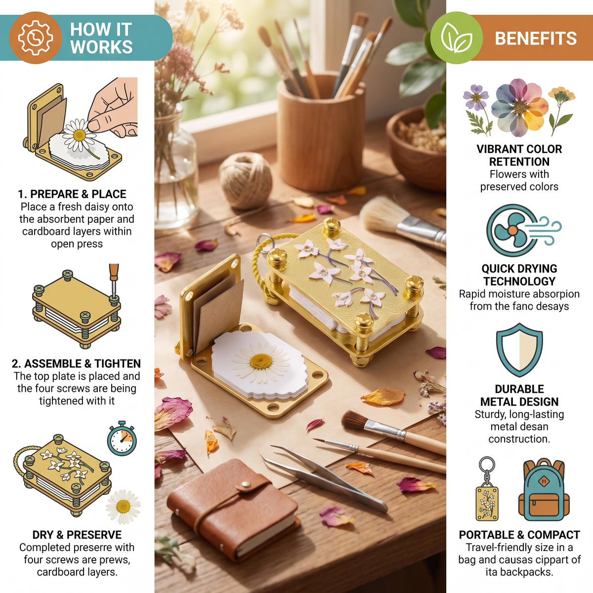 Mini Metal Flower Press Kit for DIY Dried Flower Crafts